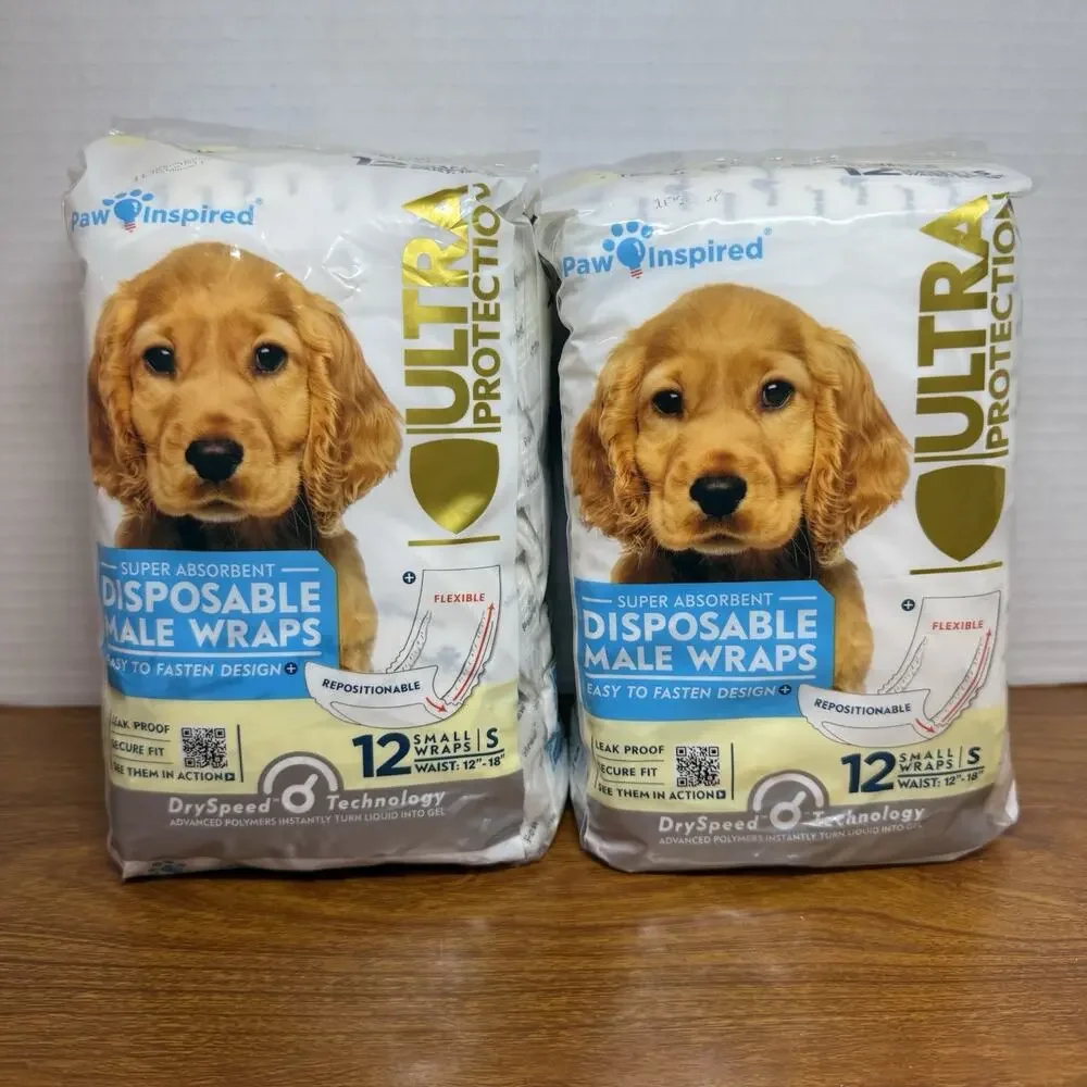 Disposable Male Wraps Paw Inspired - Ultra Protection SMALL Dog Diapers 2pk New